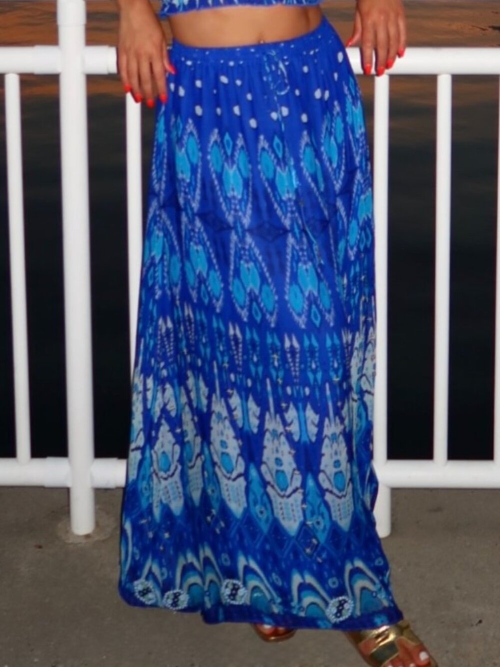 Zara Viral Blogger Favorite Embellished Beaded Boho Maxi Skirt Size Small